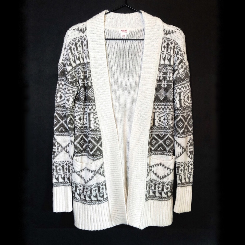 Mossimo Grey & White Geometric Cardigan